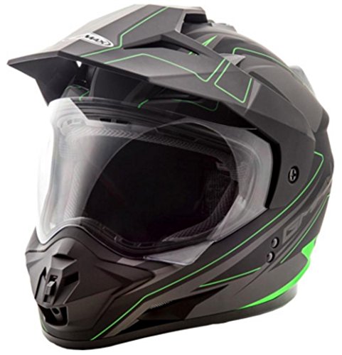 GMAX GM11 Mens Expedition Dual Sports Helmet - Flat Black/Hi-Vis Green Medium