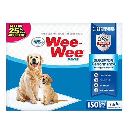 Four Paws Wee-Wee Superior Performance Unscented Pee Pads for Dogs & Puppies, Quilted Leak-Proof Dog...