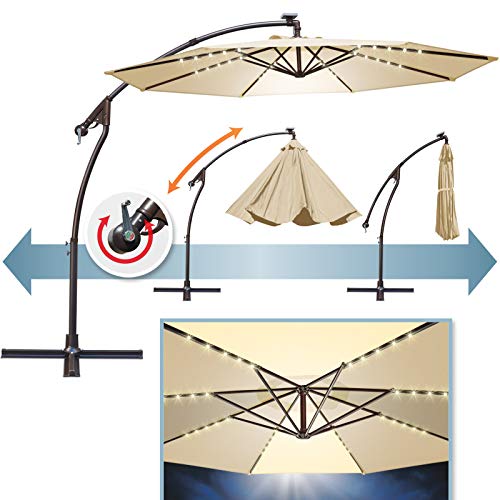 BenefitUSA 10' Cantilever LED Patio Umbrella 40 LED Light Outdoor Garden Sunshade (Beige)