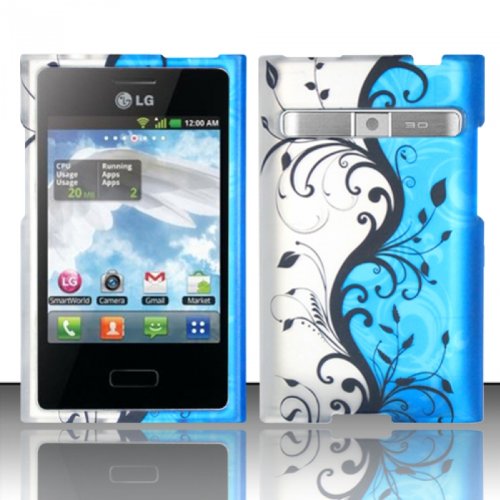 For LG Optimus Logic L35g / Dynamic L38c (StraightTalk/Net 10) Rubberized Design Cover - Blue Vines