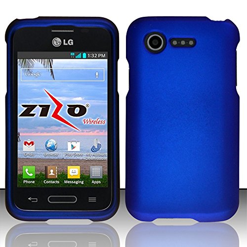 LG Optimus Fuel L34C Blue Rubberized Plastic Cover Snap On Hard Armor Gel Case