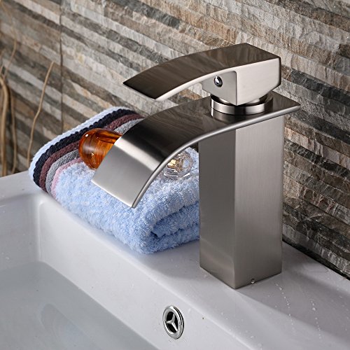 Yodel Brushed Nickel Single Handle Single Hole Waterfall Bathroom Vanity Vessel Sink Faucet for...