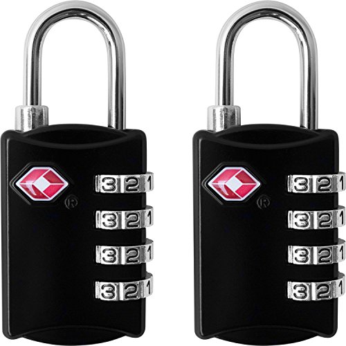 TSA Luggage Locks (2 Pack) - 4 Digit Combination Steel Padlocks - Approved Travel Lock for Suitcases...
