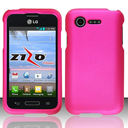 LG Optimus Fuel L34C Pink Rubberized Plastic Cover Snap On Hard Rugged Gel Case Cell Phone Shield...