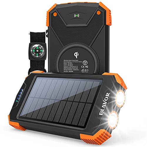 Solar Power Bank, Qi Portable Charger 10,000mAh External Battery Pack Type C Input Port Dual...