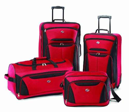 American Tourister Fieldbrook II Softside Upright Luggage, Red/Black, 4-Piece Set (tote/DF/21/25)