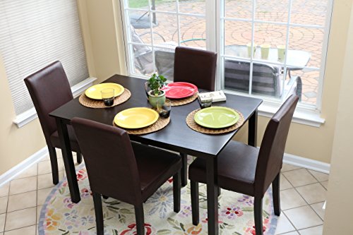 Home Life 5 PC Espresso Leather Brown 4 Person Table and Chairs Brown Dining Dinette - Espresso...