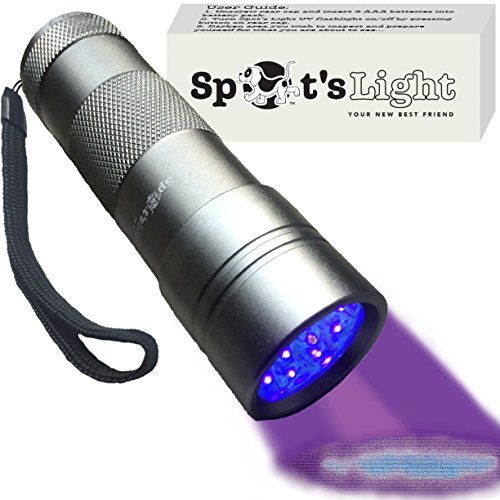 Spot's Light UV Blacklight Flashlight, Silver 12 LED, Ultraviolet Pet Urine Stain Detector Finds Dog...