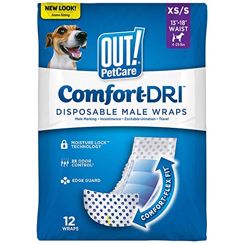 OUT! Pet Care Disposable Male Dog Diapers | Absorbent Male Wraps with Leak Proof Fit | XS/Small, 12...