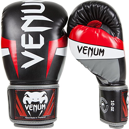 Venum Elite Boxing Gloves, Black/Red/Grey, 14-Ounce