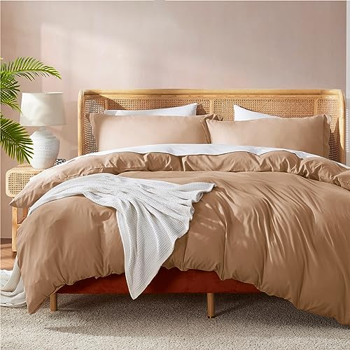 Nestl Mocha Brown Duvet Cover Queen Size - Soft Double Brushed Queen Duvet Cover Set, 3 Piece, with...