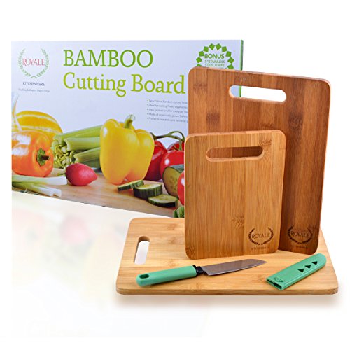 Bamboo Cutting Board Set made for everyday use with an elegant look; Bonus Stainless Steel Knife and...