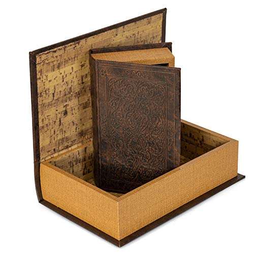 BNFUSA Safety Box 2 Piece Faux Book Safe Set, Multisizes, BROWN
