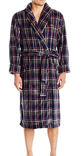 Tommy Bahama Men's Printed Plush Robe, Big Shore Plaid, Small/Medium