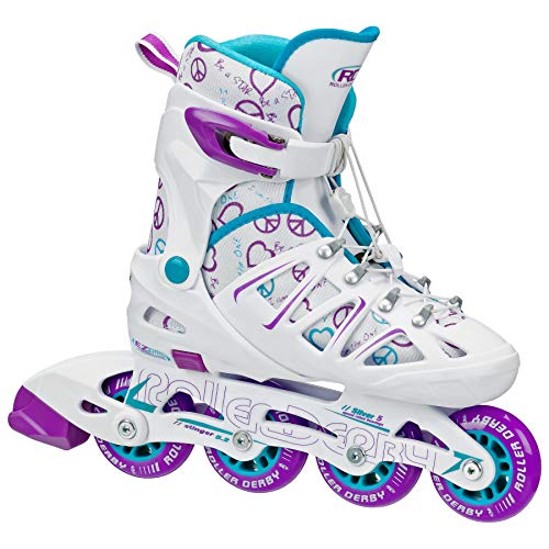 Roller Derby Girl's Stinger Adjustable Inline Skates White/Purple/Teal ,Small (12-1)