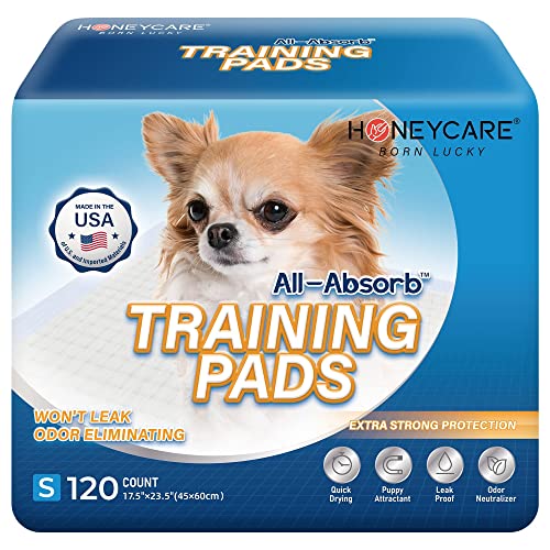 Honey Care All-Absorb, Small 17.5' x 23.5', 120 Count, Dog and Puppy Training Pads, Ultra Absorbent...