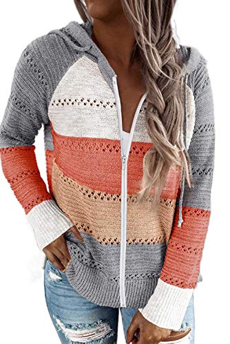 BTFBM Women Zip Up Striped Hoodies Jackets Color Block Print Long Sleeve Drawstring Stretchy Casual...