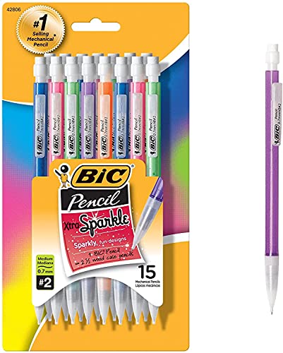 BIC Xtra-Sparkle Mechanical Pencil, Medium Point (0.7mm), Fun Design With Colorful Barrel, 15-Count