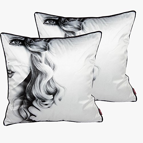 Yoovimin2pcs Throw Pillow Case Decorative Cushion Cover Pillowcase for Sofa Black and White 18 'X18...