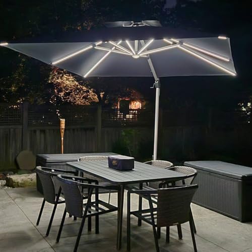 PURPLE LEAF 10 Feet Double Top Deluxe Solar Powered LED Square Patio Umbrella Offset Hanging...