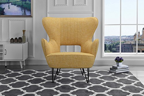 Sofamania Mid-Century Modern Linen Fabric Accent Armchair with Shelter Style Living Room Chair...