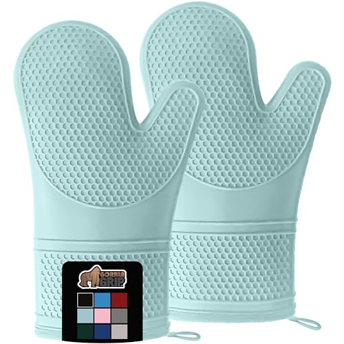 GORILLA GRIP BPA-Free Soft Silicone Oven Mitts, Heat and Slip Resistant Thick Cotton Lined Cooking...