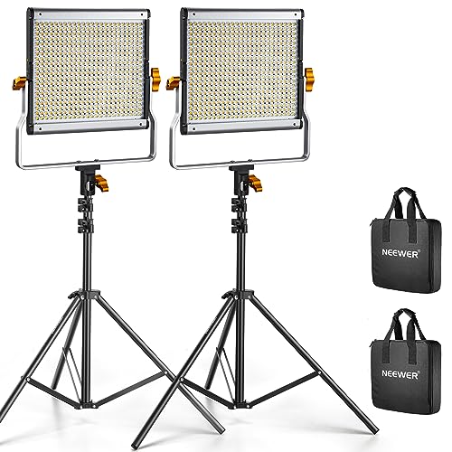 Neewer 2 Packs Dimmable Bi-Color 480 LED Video Light and Stand Lighting Kit Includes: 3200~5600K CRI...