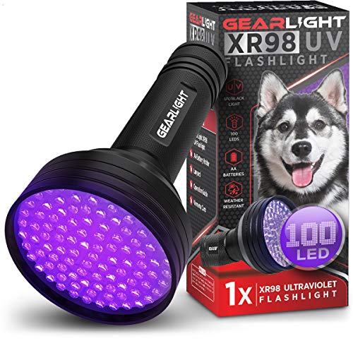 GearLight UV Black Light Flashlight XR98 - Powerful Patented 100 LED Blacklight Flashlights, Pet...