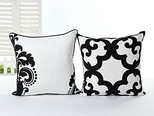 L&J.ART 2 PCS 18'' Black & White Abstract Cotton Canvas Pillow Case Cushion Covers 2HB2