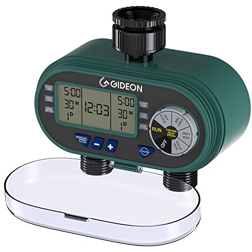 Gideon Dual-Valve Hose Irrigation Water Timer Sprinkler System – Battery Powered; Easy Hose...