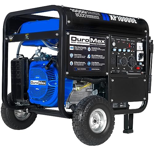 DuroMax XP10000E Gas Powered Portable Generator-10000 Watt Electric Start-Home Back Up & RV Ready,...