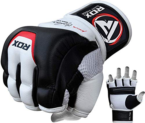 RDX Cow Hide Leather MMA Grappling Gloves UFC Cage Fighting Sparring Glove Training T3,White,Medium