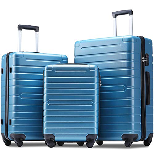 Flieks Luggage Sets 3 Piece Spinner Suitcase Lightweight with TSA Lock 20 24 28 inch (Steel.Blue)...