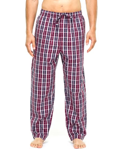 Noble Mount Mens Pajama Pants - Cotton Mens Lounge Pants - Burgundy-Navy Plaid - Medium