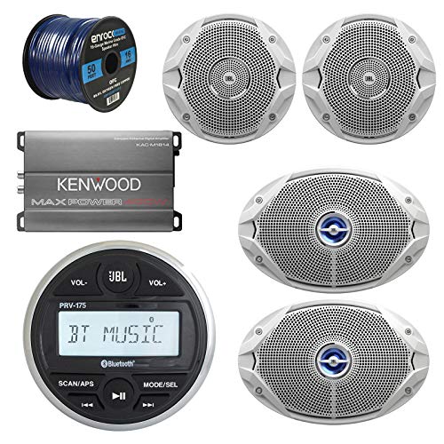 JBL PRV175 Gauge Style Marine Boat Digital Media Bluetooth Receiver Bundle Combo W/Compact 400-Watt...