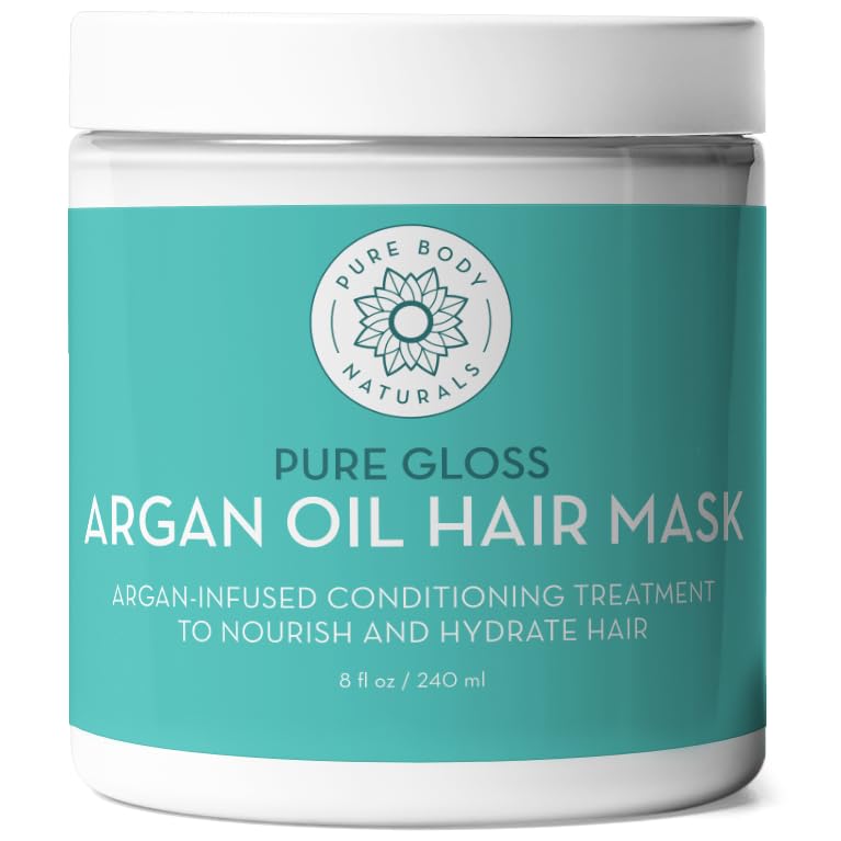 Pure Body Naturals Argan Oil Hair Mask, 8 Fluid Ounces - Argan Oil Hair Mask for Damaged Hair, Deep...
