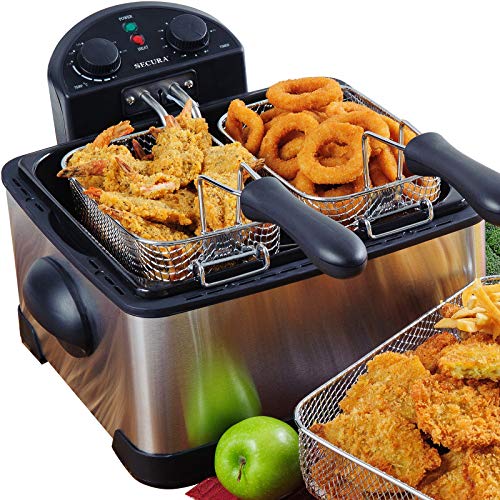 Secura 1700-Watt Stainless-Steel Triple Basket Electric Deep Fryer with Timer Free Extra Odor...