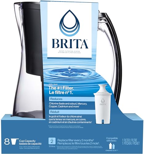 Brita Medium 8 Cup Water Filter Pitcher with 1 Standard Filter, BPA Free – Marina, Black