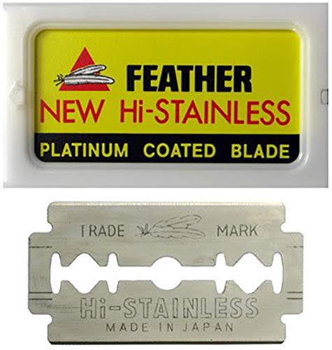 Feather Double Edge Safety Razor Blades - (50 Count) - Platinum Coated Hi-Stainless Steel Razor...