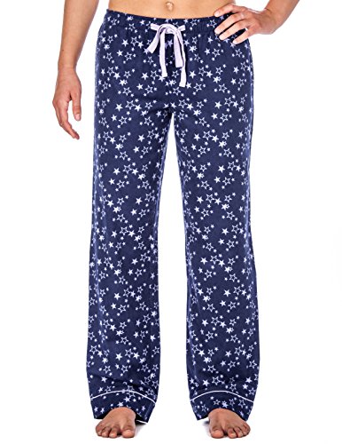 Womens Pajama Pants - 100% Cotton Flannel Lounge Pants - Starry Night Blue- S
