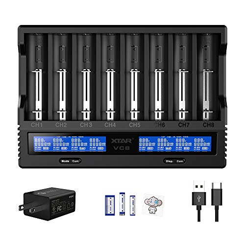 8 Slots 18650 Battery Charger XTAR VC8 Charger USB C 3A Fast Charger 21700 Battery Charger with LCD...