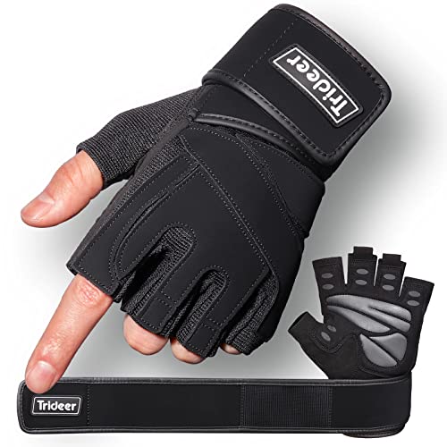 Trideer Padded Workout Gloves for Men - Gym Weight Lifting Gloves with Wrist Wrap Support, Full Palm...