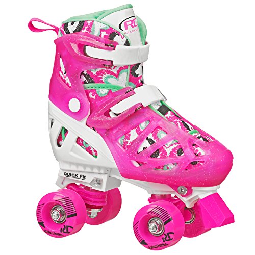 Roller Derby Trac Star Youth Girl's Adjustable Roller Skate White/Pink Size Medium (12-2)