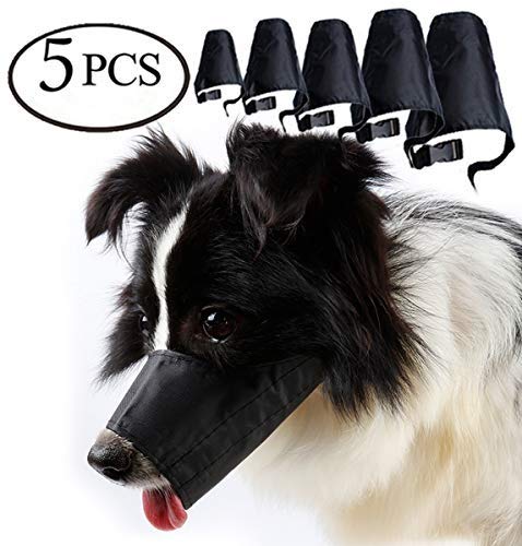 Avivnor 1SET of 5PCS Adjustable Breathable Secure Small Medium Large Extra Dog Muzzle,Black