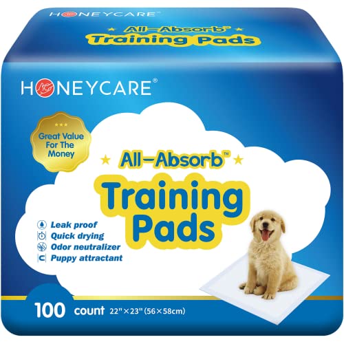 HONEY CARE All-Absorb, Large 22' x 23', 100 Count, Dog and Puppy Training Pads, Ultra Absorbent and...