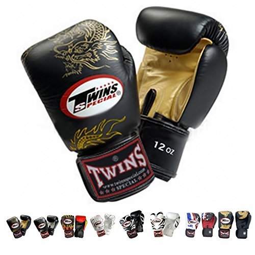 Twins Special Boxing Gloves (Dragon Black Gold) (16 Ounce)