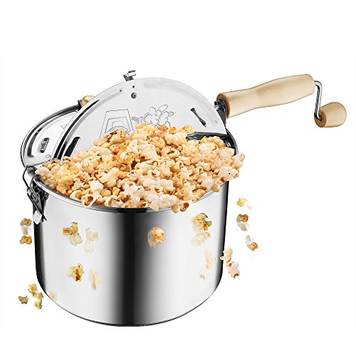 Great Northern Popcorn Original Stainless Steel Stove Top Popcorn Popper, Silver, 6 Quart