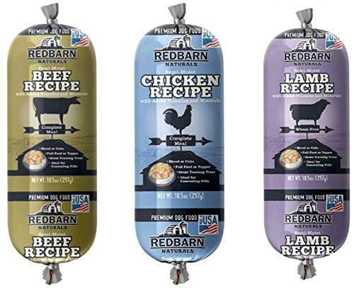Redbarn Dog Food Roll Variety Bundle - 3 Flavors Lamb, Beef, and Chicken - 3 Rolls Total 10 oz Each