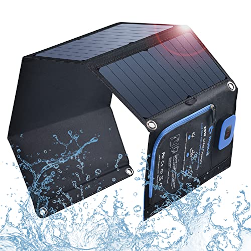 Solar Panels Charger with Digital Ammeter, BigBlue 28W SunPower Camping Solar Panel, Dual USB(5V/4A...