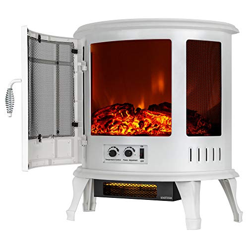 e-Flame USA Regal Freestanding Electric Fireplace Stove - 3-D Log and Fire Effect (White)